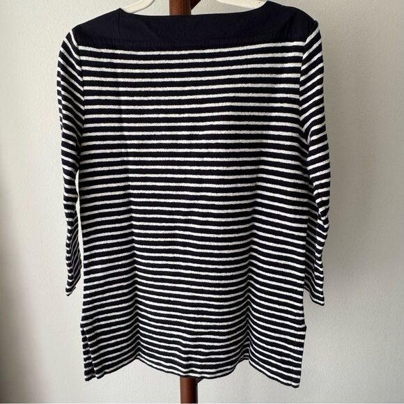 Tory Burch Navy Blue and White Striped Boat Neck Top 3/4 Sleeve - Picture 3 of 14